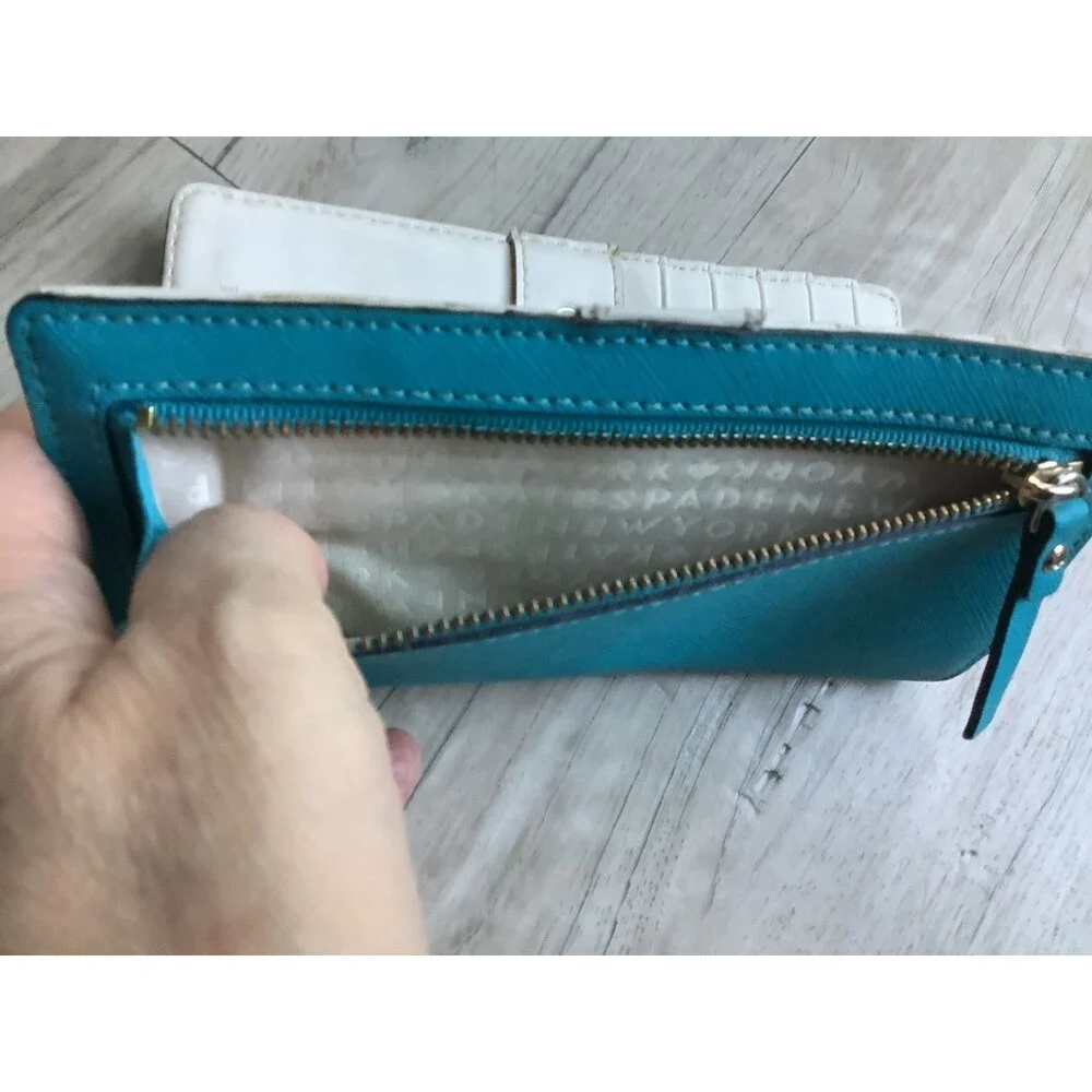 Kate Spade Grand Street Stacy Bifold Leather Slim Wallet Turquoise Blue Money